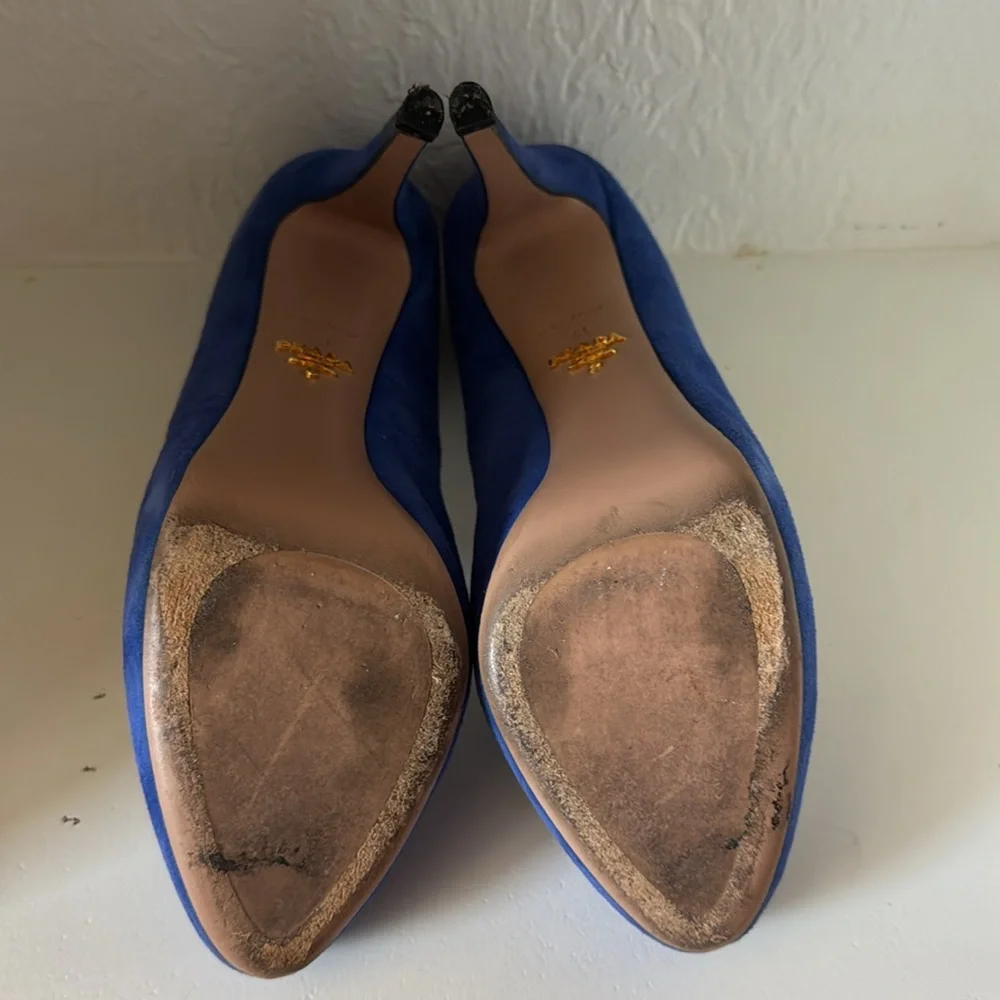 PRADA Cobalt Suede Platform Pumps